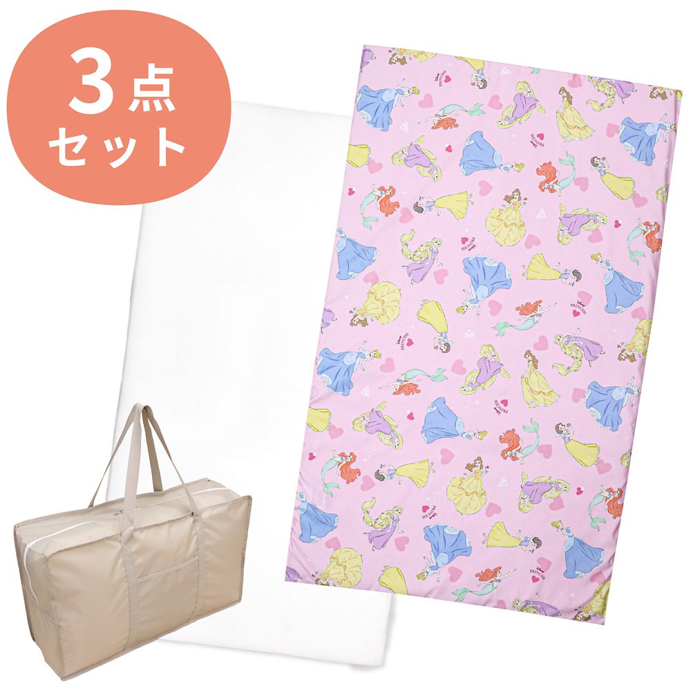 ディズニープリンセス お昼寝布団セット 3点 ラプンツェル アリエル シンデレラ ベル 白雪姫 敷き布団カバー 敷き布団 防水バッグ ネームタグ付き NZ3026-3