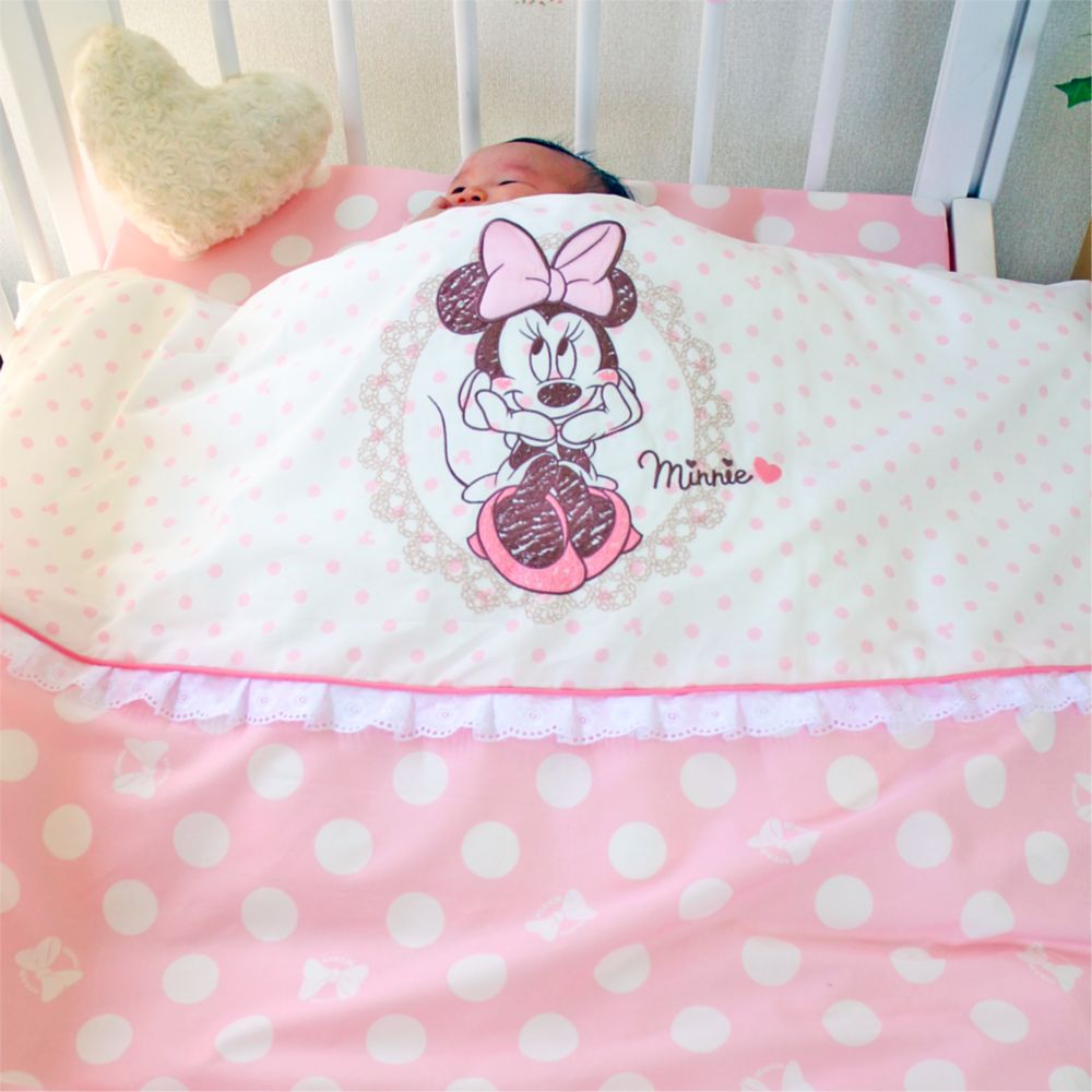 ミニー ベビー布団 11点セット レギュラーサイズ 綿100％ 刺しゅう フリル レース NZ1131-FU