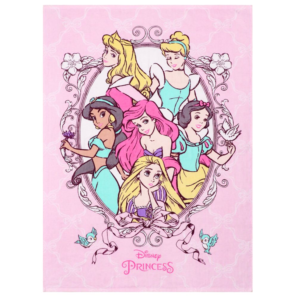 ディズニープリンセス タオルケット 100&times;140cm ラプンツェル アリエル シンデレラ ベル 白雪姫 ジャスミン 表ガーゼ 裏パイル 綿100% NZ1410-PR