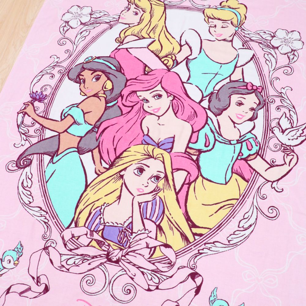 ディズニープリンセス タオルケット 100&times;140cm ラプンツェル アリエル シンデレラ ベル 白雪姫 ジャスミン 表ガーゼ 裏パイル 綿100% NZ1410-PR