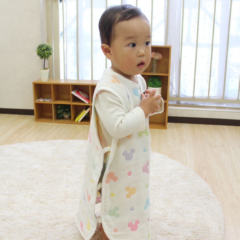 ミッキーアイコン　6重ガーゼ　スリーパー　リバーシブルタイプ　42&times;58cm　綿100％　日本製　NZ2831-F