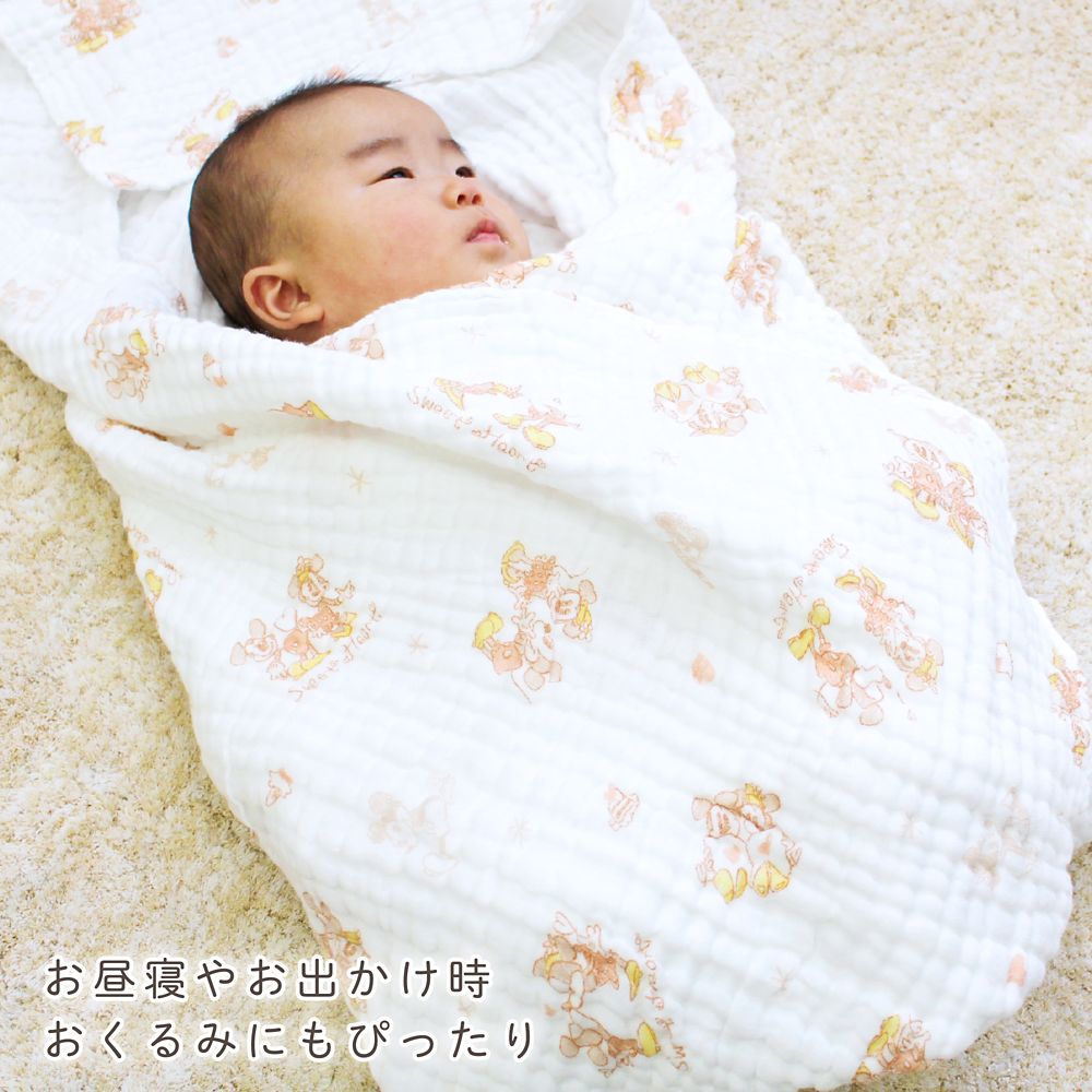 ミッキー　ミニー　6重ガーゼ　ケット　85&times;105cm　綿100％　もこもこ加工　-NZ2836-B