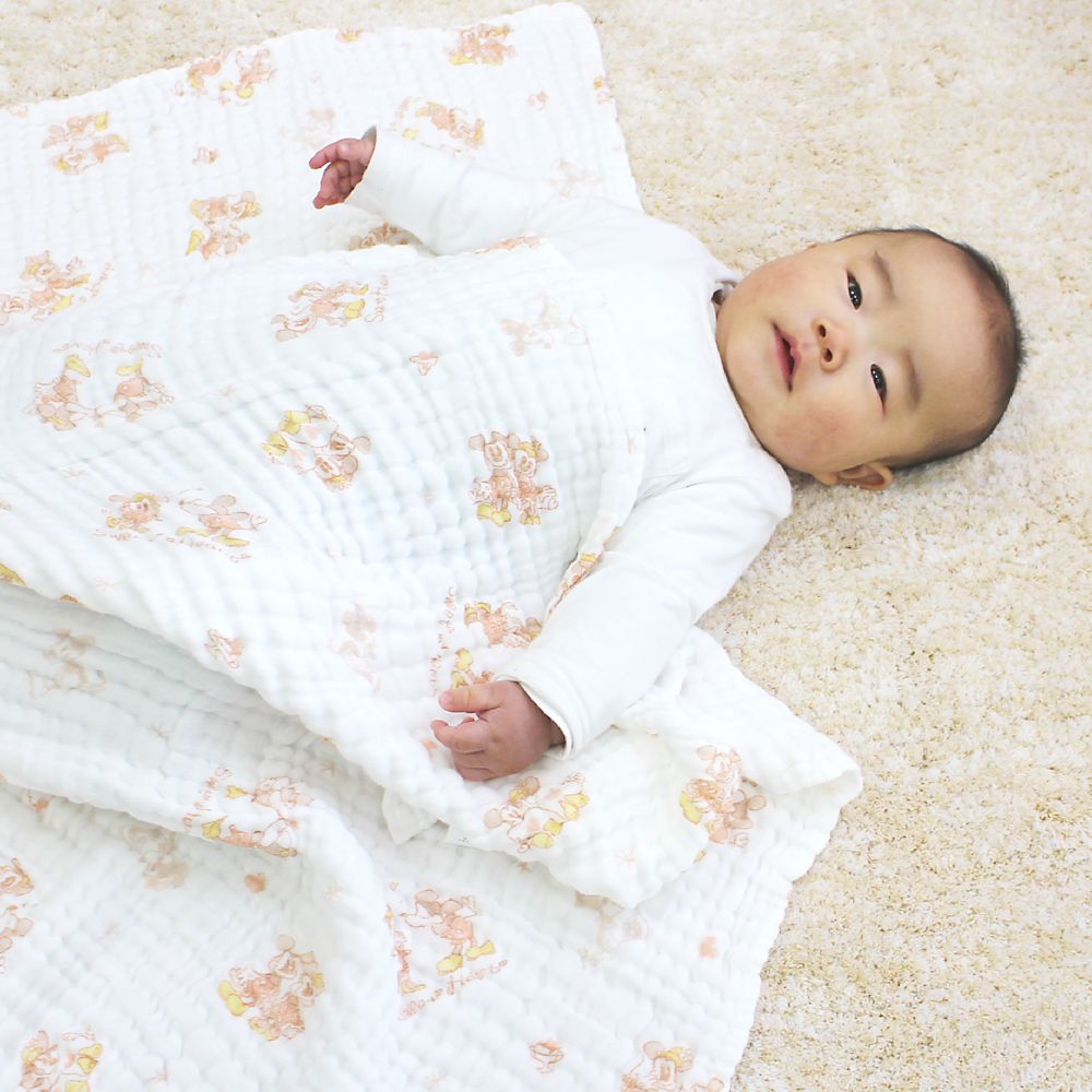 ミッキー　ミニー　6重ガーゼ　ケット　85&times;105cm　綿100％　もこもこ加工　-NZ2836-B