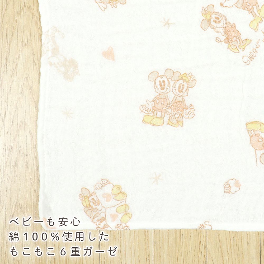 ミッキー　ミニー　6重ガーゼ　ハンカチ　２枚セット　25&times;25cm　綿100％　もこもこ加工　NZ2836-G