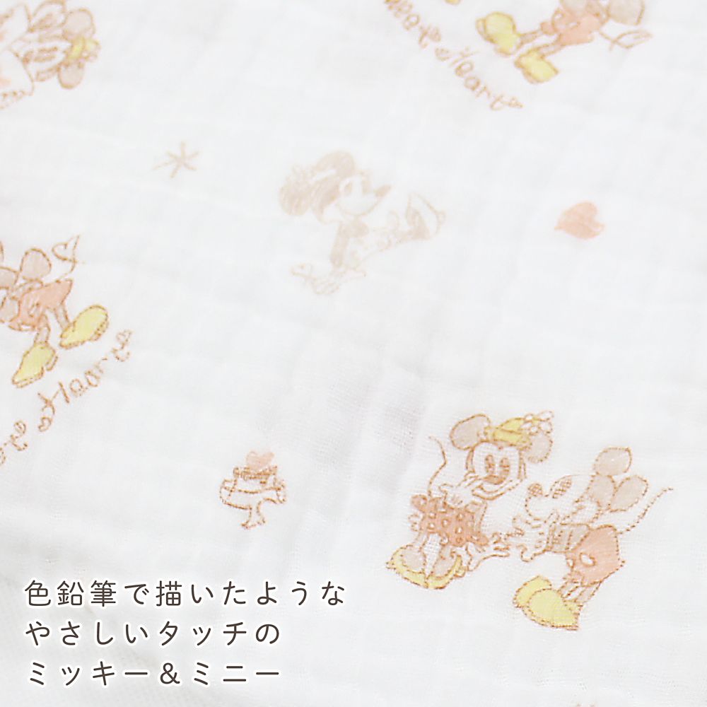 ミッキー　ミニー　6重ガーゼ　ハンカチ　２枚セット　25&times;25cm　綿100％　もこもこ加工　NZ2836-G