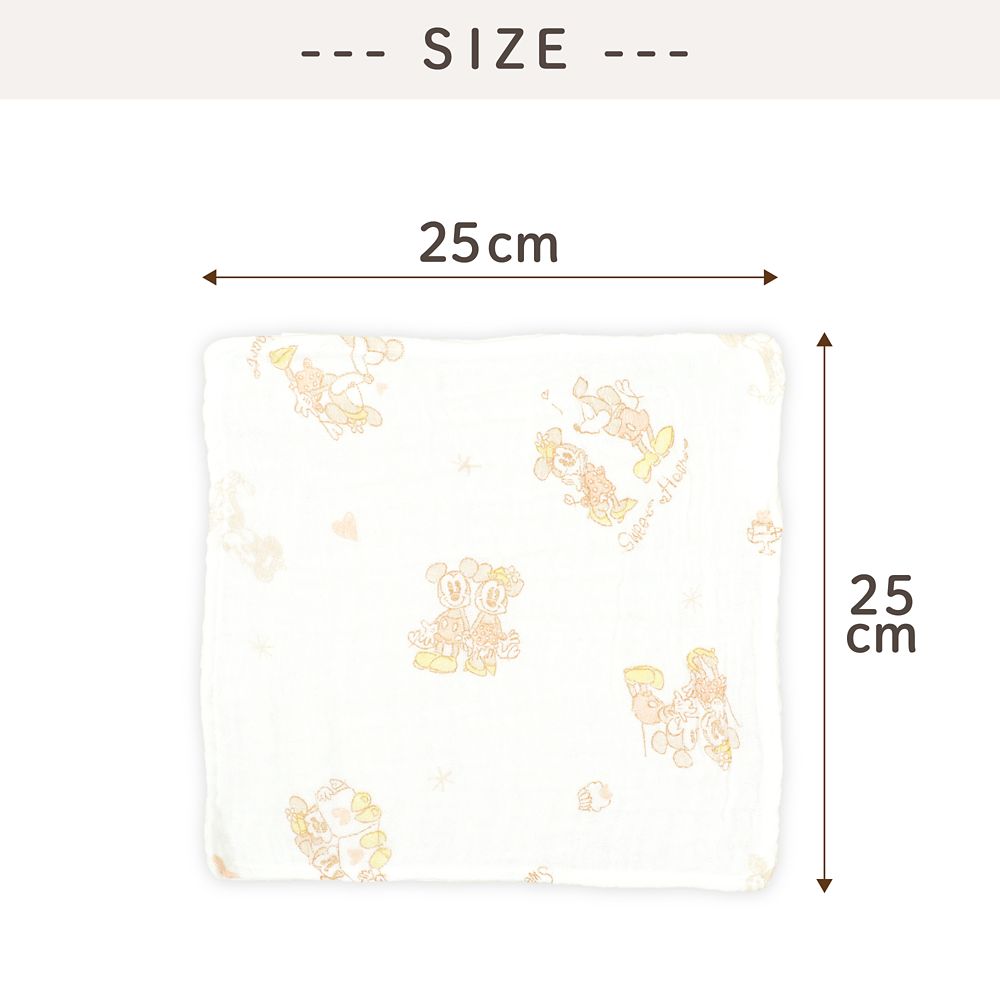 ミッキー　ミニー　6重ガーゼ　ハンカチ　２枚セット　25&times;25cm　綿100％　もこもこ加工　NZ2836-G