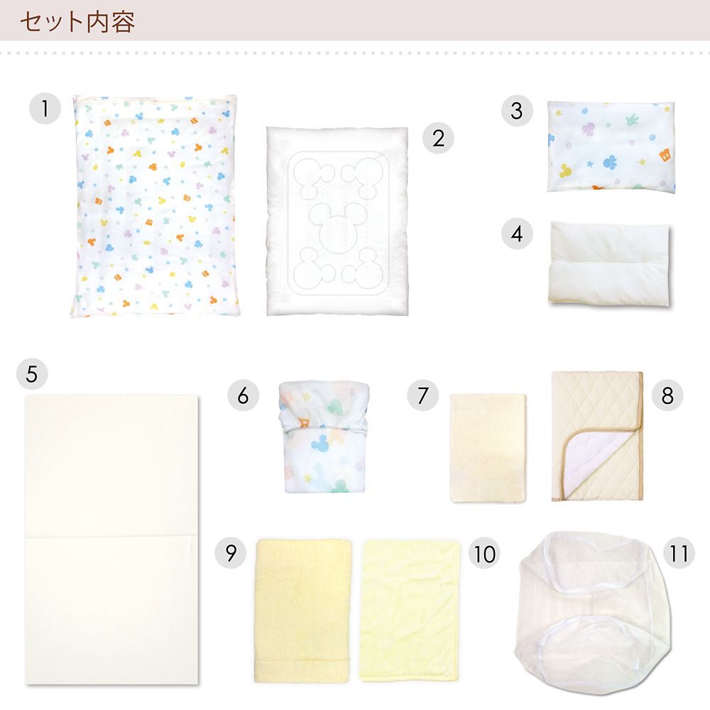 ミッキー ミニー ベビー布団 11点セット ミニサイズ シングルガーゼ ミッキーアイコン 綿100％ NZ6571-FUM