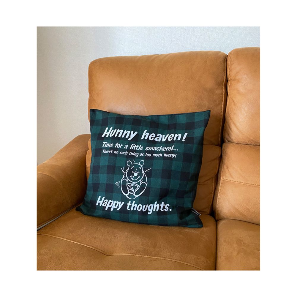 ディズニー チェックパターン クッションカバー プーさん/グリーン