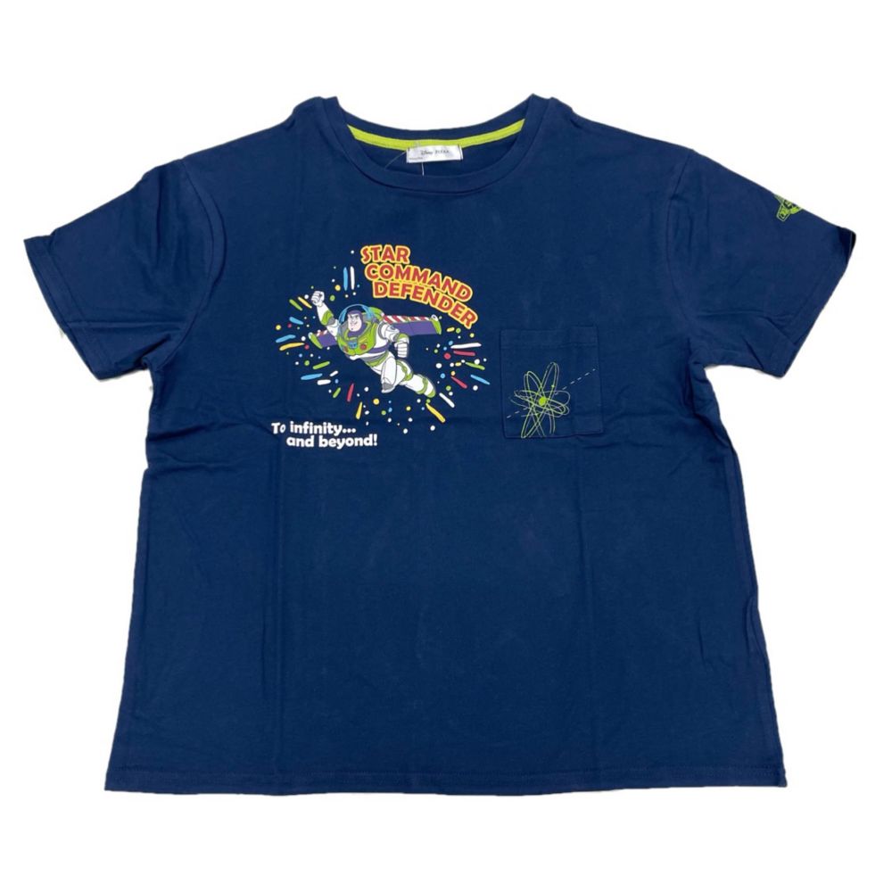 公式 ショップディズニー バッグ付き総柄デザインtシャツ バズライトイヤー M Navy