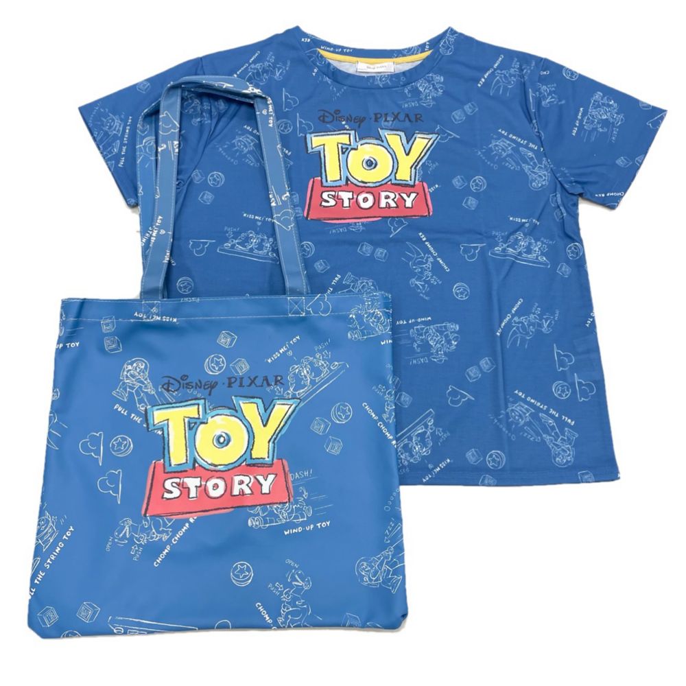公式 ショップディズニー バッグ付き総柄デザインtシャツ Toystory M Blue