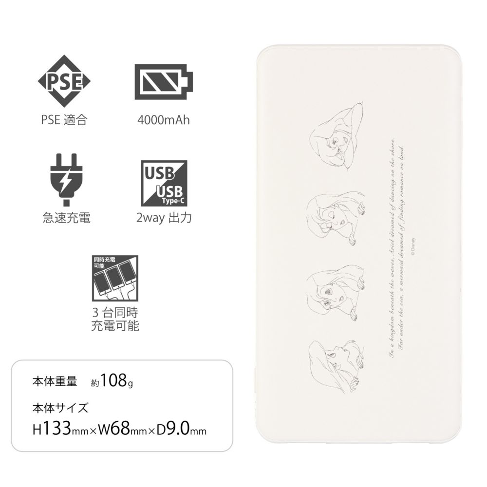 アリエル USB/USB Type-C 4000mAh リチウムイオンポリマー充電器 2.1A 表情 DNG-11B