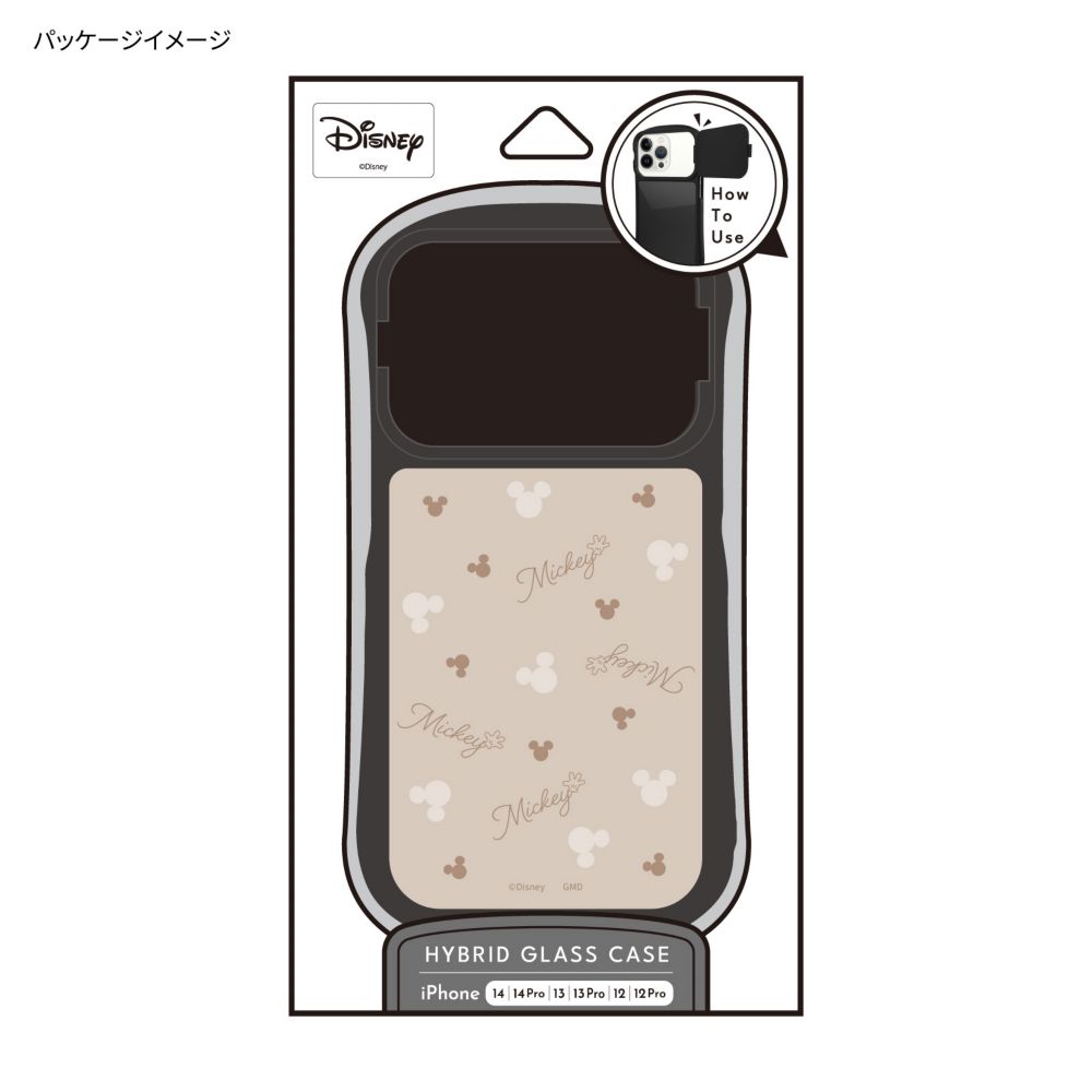 ミッキーマウス 総柄 iPhone 12 / 12 Pro / 13 / 13 Pro / 14 / 14 Pro 対応 ハイブリッドガラスケース DNG-69B