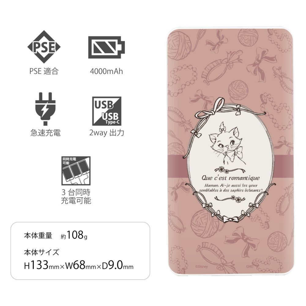 マリー USB / USB Type-C 4000mAh リチウムイオンポリマー 充電器 2.1A DNG-136MR