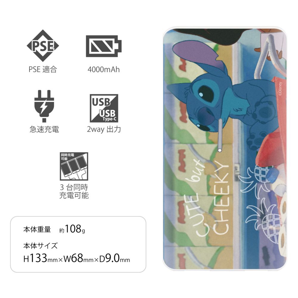 スティッチ お買い物 USB / USB Type-C 4000mAh リチウムイオンポリマー 充電器 2.1A DNG-165A