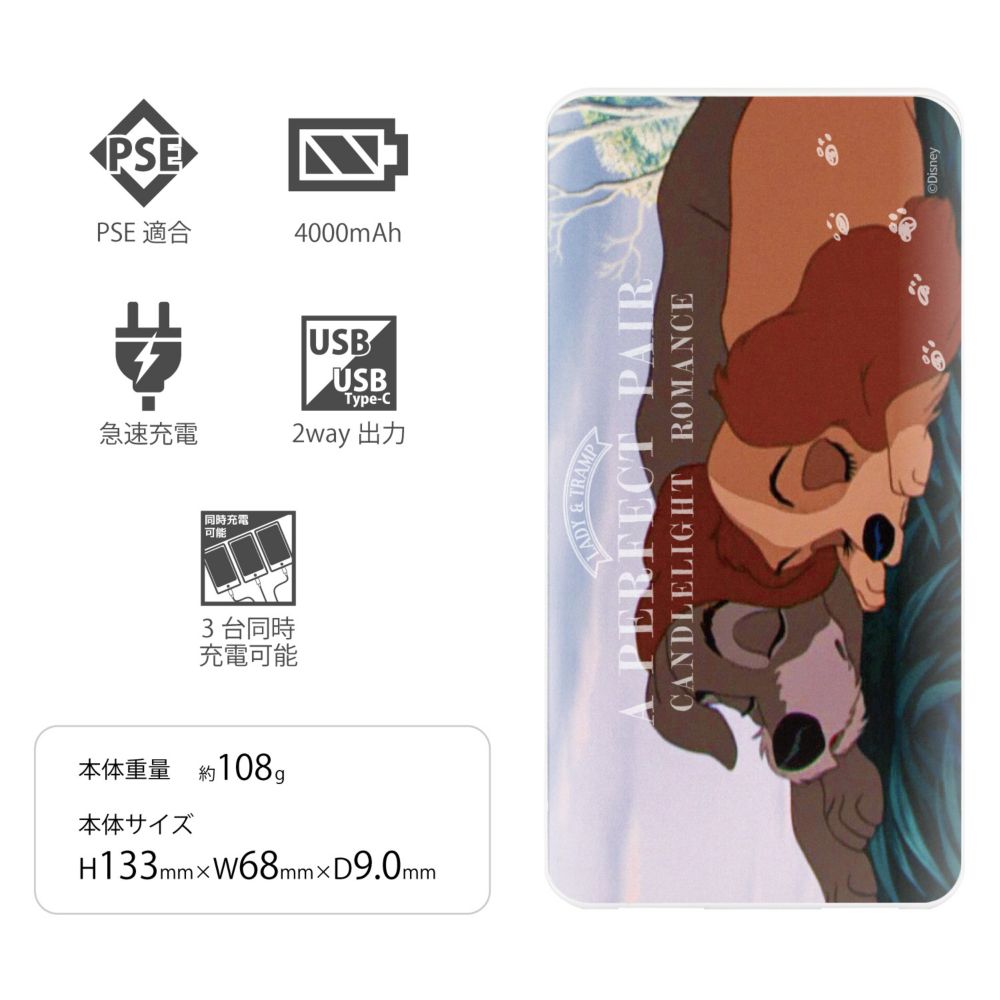 レディ＆トランプ（おやすみ） USB / USB Type-C 4000mAh リチウムイオンポリマー 充電器 2.1A DNG-167B