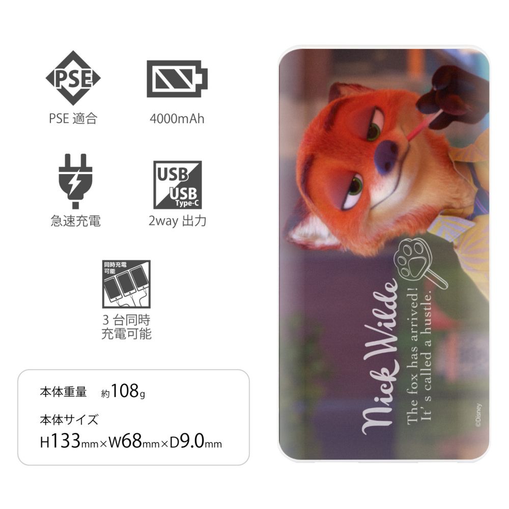 ニック・ワイルド USB / USB Type-C 4000mAh リチウムイオンポリマー 充電器 2.1A DNG-169A