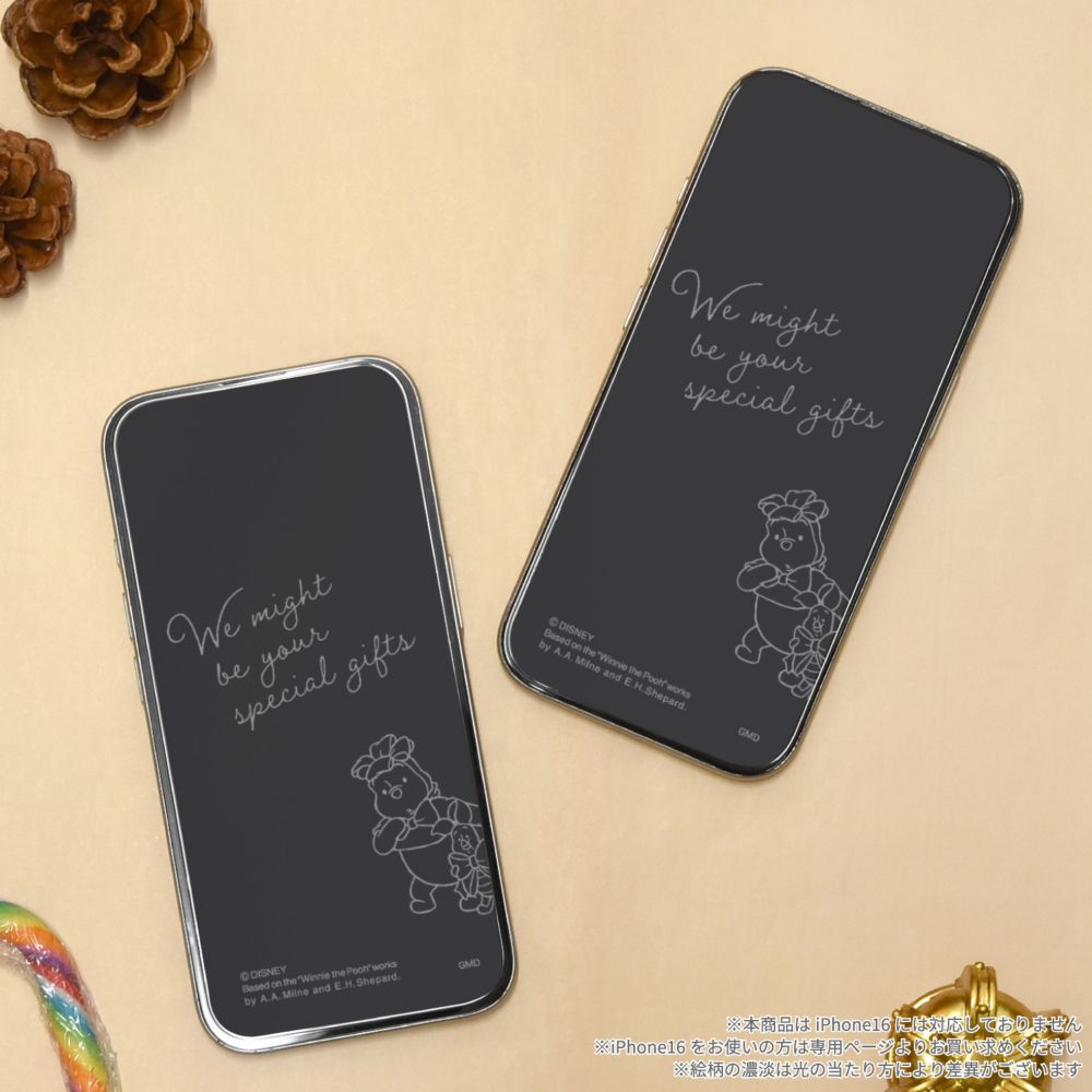 くまのプーさん iPhone 16 Pro 対応 ガラススクリーンプロテクター DNG-225PO