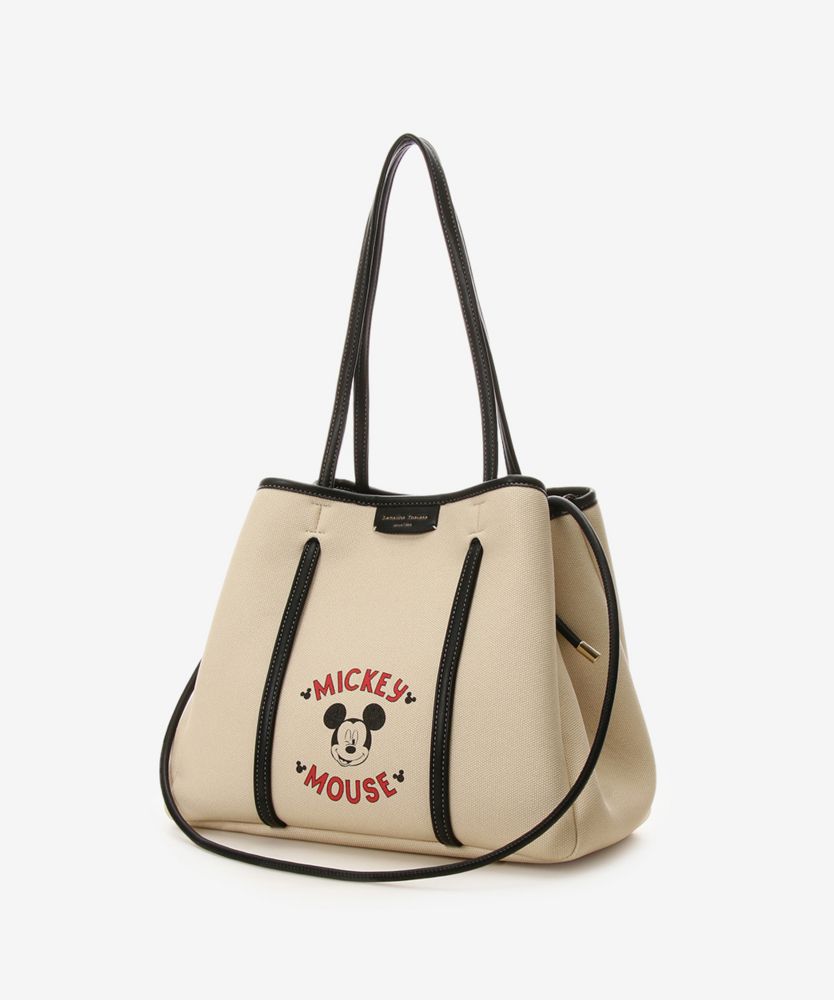 【Samantha Thavasa】「ミッキー」コレクションキャンバスデザイン合皮スクエアトートバッグ