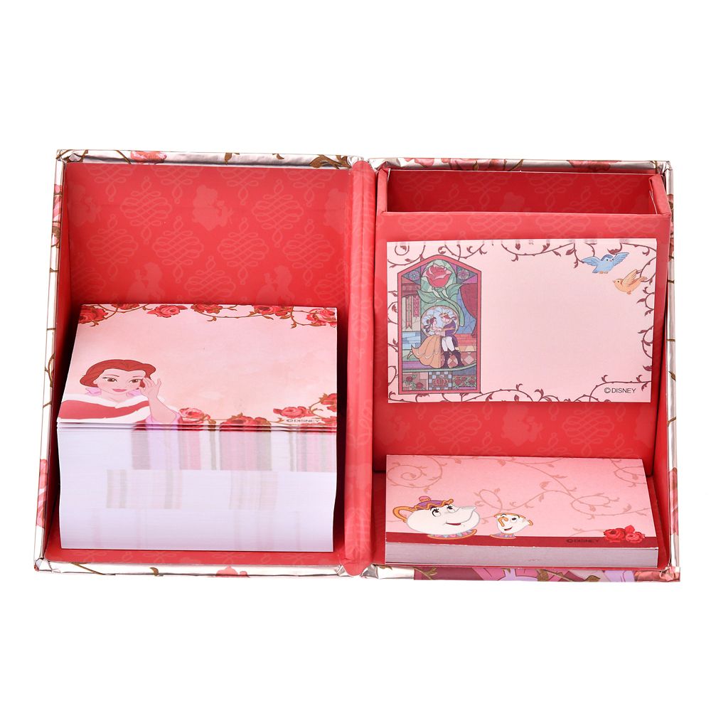 公式 ショップディズニー ベル ポット夫人とチップ 付箋 メモ帳 ペンスタンド付き メタリック ローズピンク
