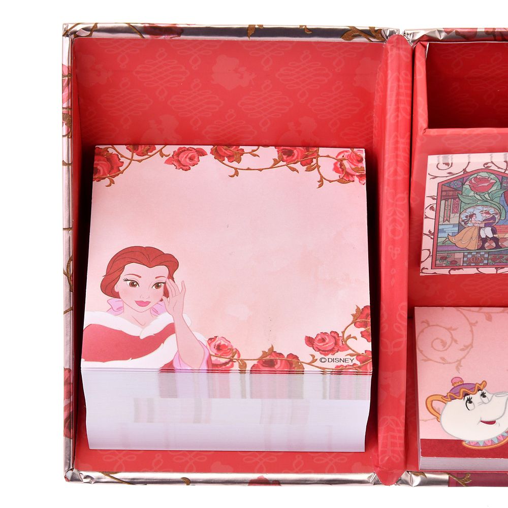 公式 ショップディズニー ベル ポット夫人とチップ 付箋 メモ帳 ペンスタンド付き メタリック ローズピンク