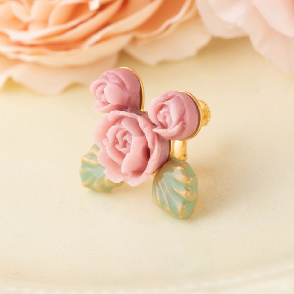 【キューポット】ミニーマウス/イヤリング　ビンテージローズ