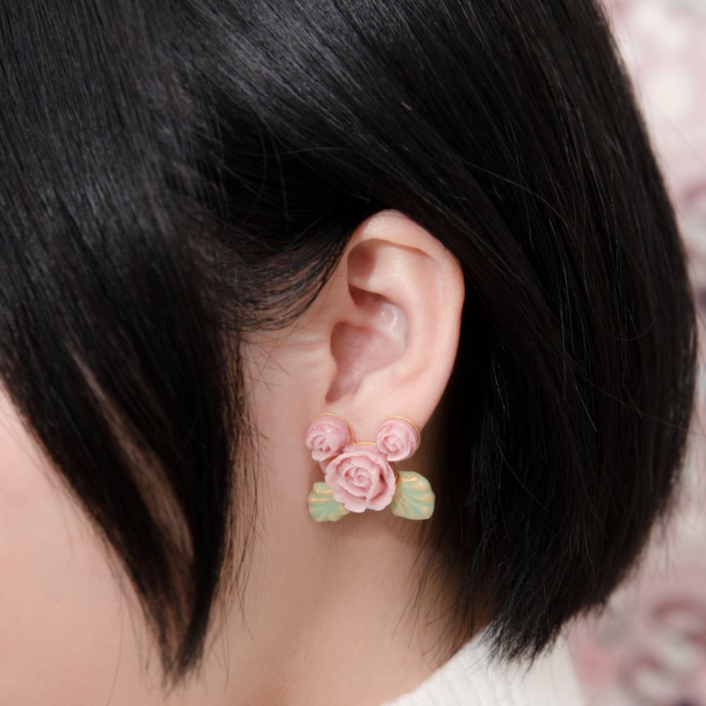 【キューポット】ミニーマウス/イヤリング　ビンテージローズ