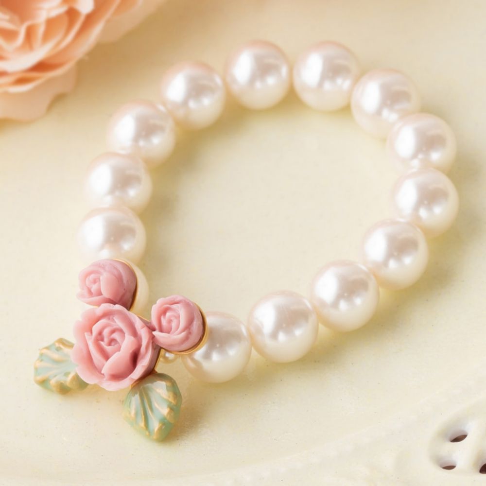 【キューポット】ミニーマウス/パールブレスレット　ビンテージローズ