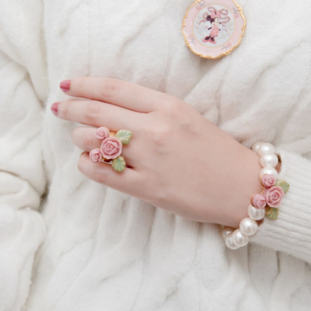 【キューポット】ミニーマウス/パールブレスレット　ビンテージローズ