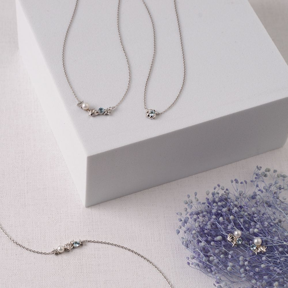 リトルマーメイド　アリエル　ペンダント　ネックレス　K10ホワイトゴールド　ダイヤモンド　アクアマリン　淡水パール