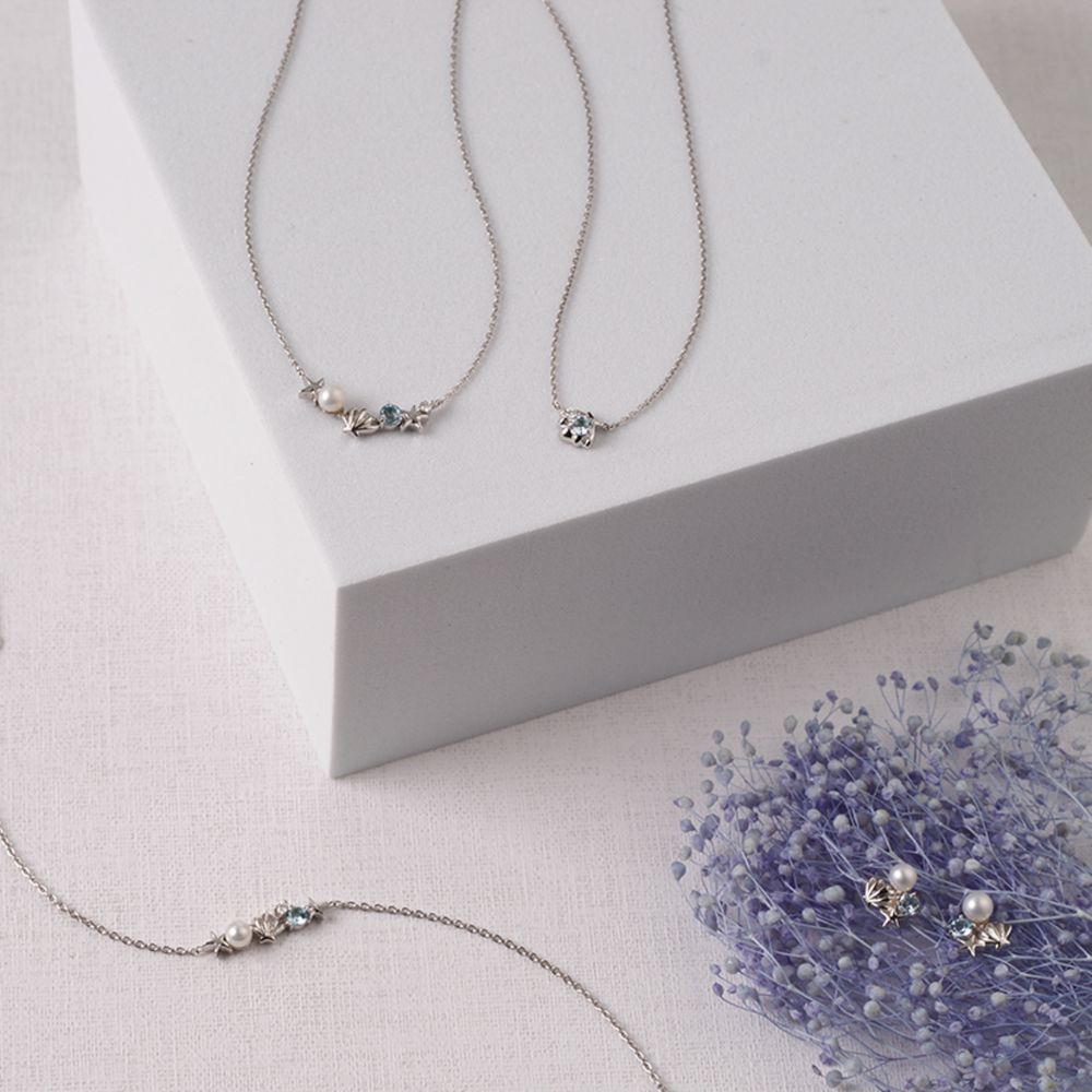 リトルマーメイド　アリエル　ピアス　K10ホワイトゴールド　アクアマリン　淡水パール