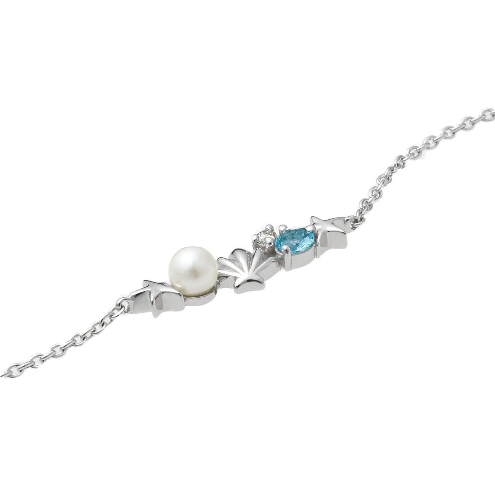 リトルマーメイド　アリエル　ブレスレット　K10ホワイトゴールド　ダイヤモンド　アクアマリン　淡水パール