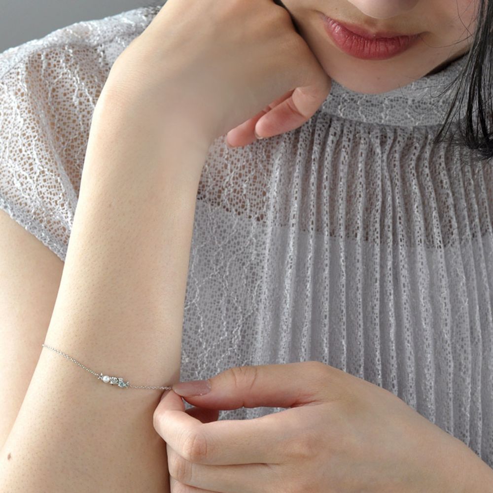 リトルマーメイド　アリエル　ブレスレット　K10ホワイトゴールド　ダイヤモンド　アクアマリン　淡水パール
