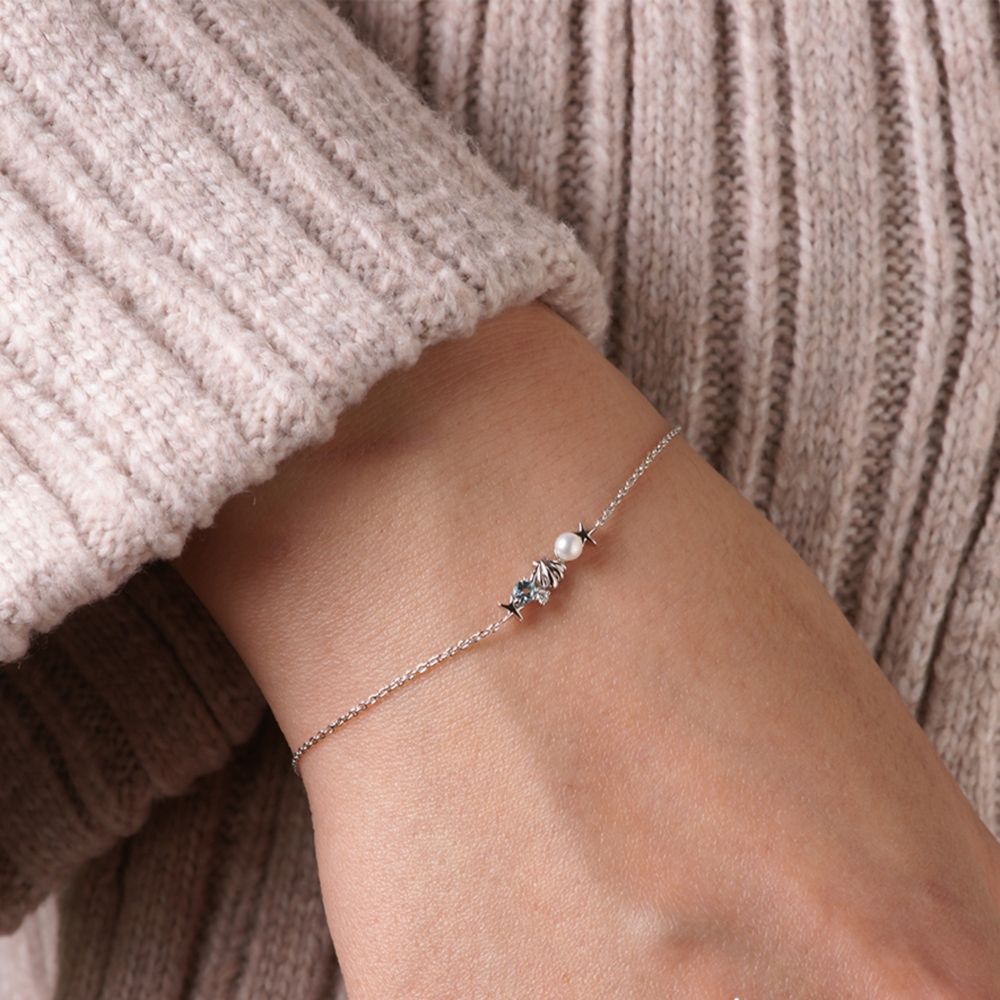 リトルマーメイド　アリエル　ブレスレット　K10ホワイトゴールド　ダイヤモンド　アクアマリン　淡水パール