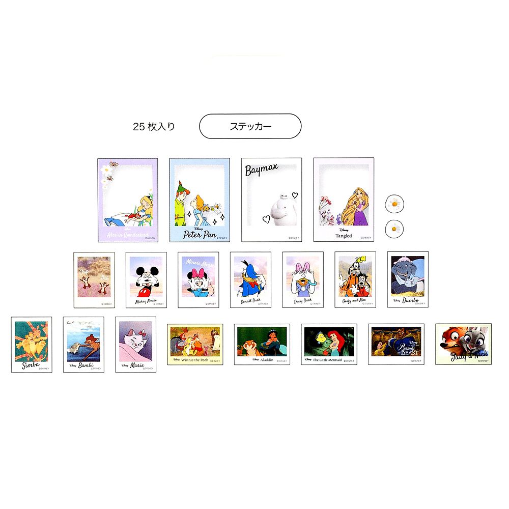 【再入荷】ディズニーキャラクター シール・ステッカー クリア 貼ってはがせる インスタント写真風 Sticker Collection