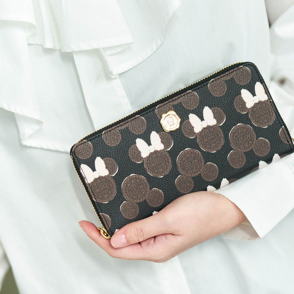 【キューポット】ラウンドファスナーウォレット　ミッキー&ミニー クリームサンド ココアクッキー