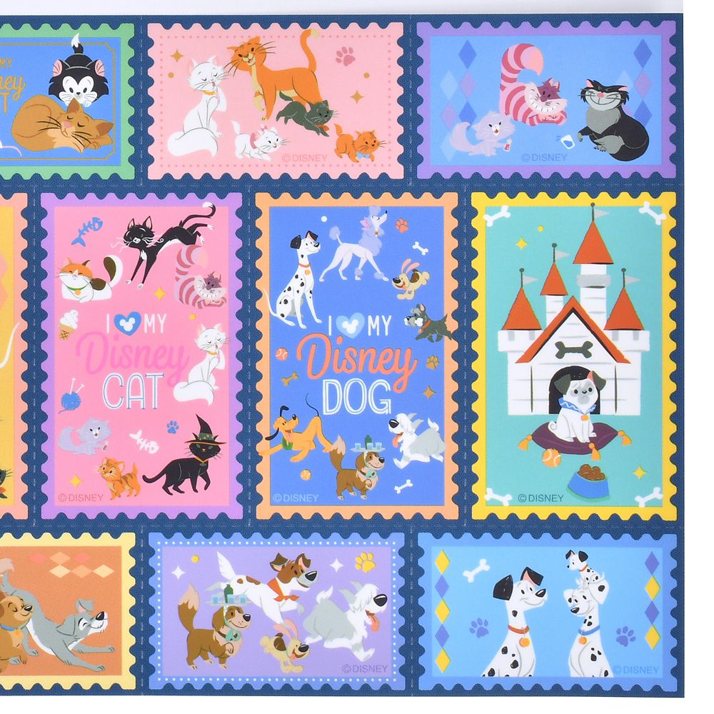 【再入荷】ディズニーキャラクター シール・ステッカー 切手風 デフォルメ ディズニーキャット＆ドッグ Sticker Collection