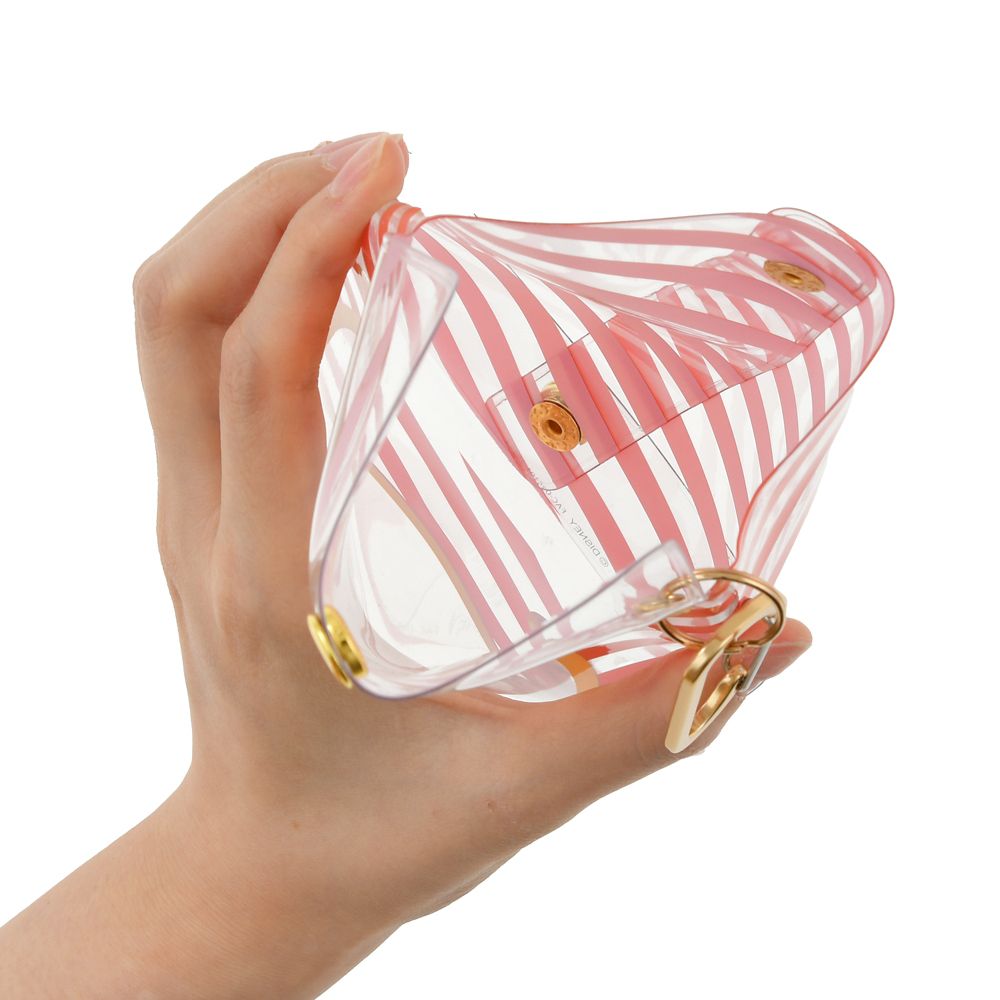 ミッキー＆フレンズ シークレットポーチ クリア カラビナ付き ストライプ柄