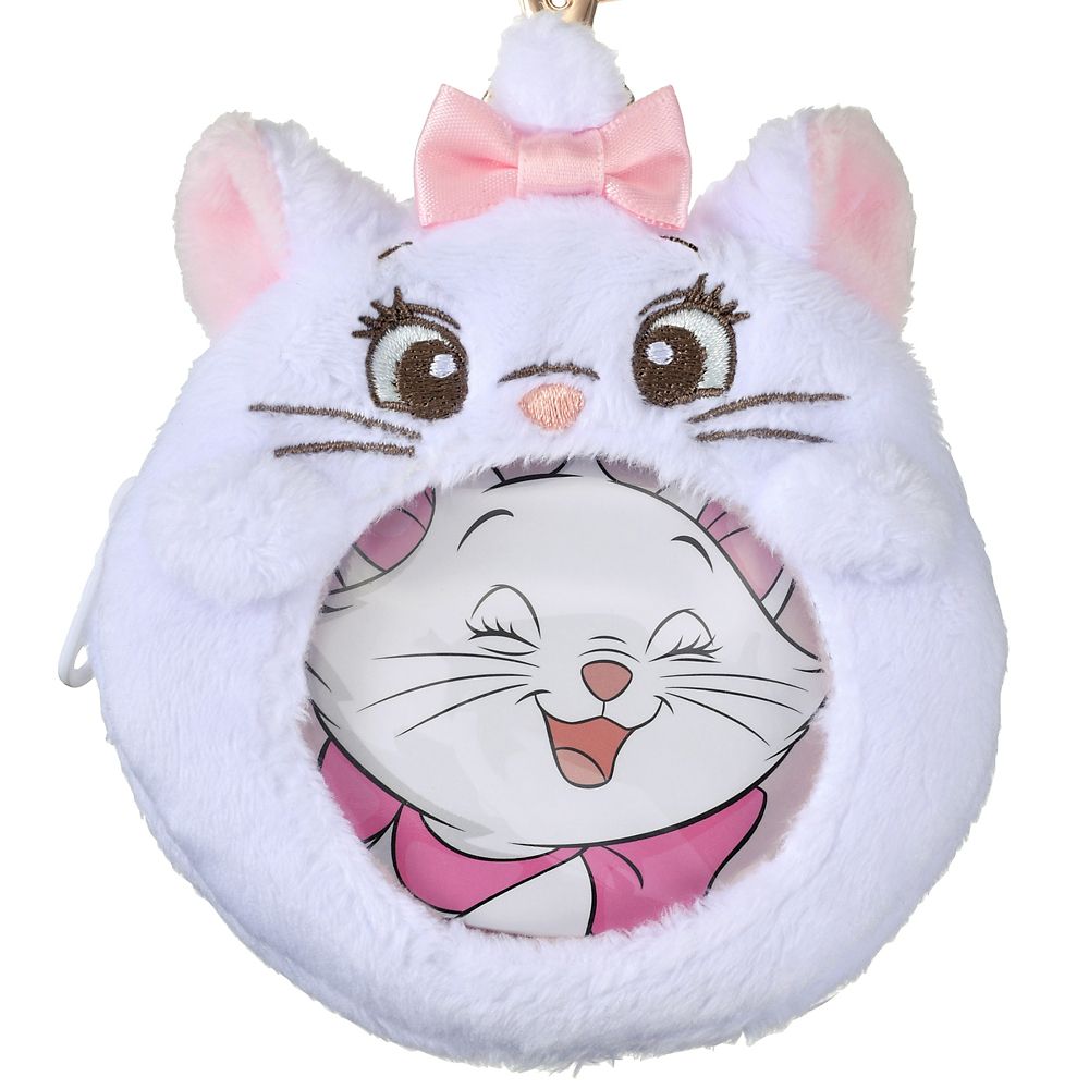 マリー おしゃれキャット ポーチ キーホルダータイプ 缶バッジ付き クリア窓 ふわふわ ときめいて