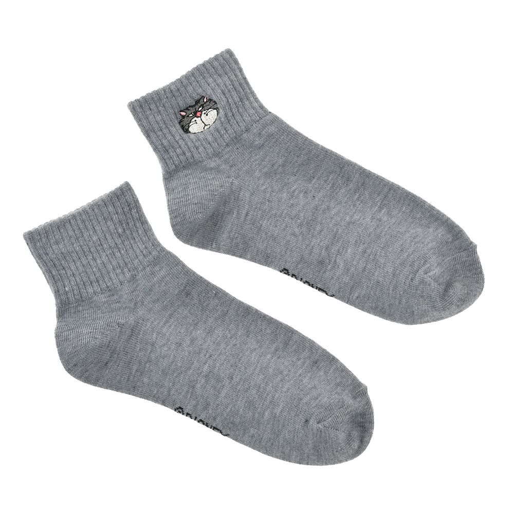 ルシファー 靴下 ショート丈 リブ フェイス 刺しゅう グレー 23～25