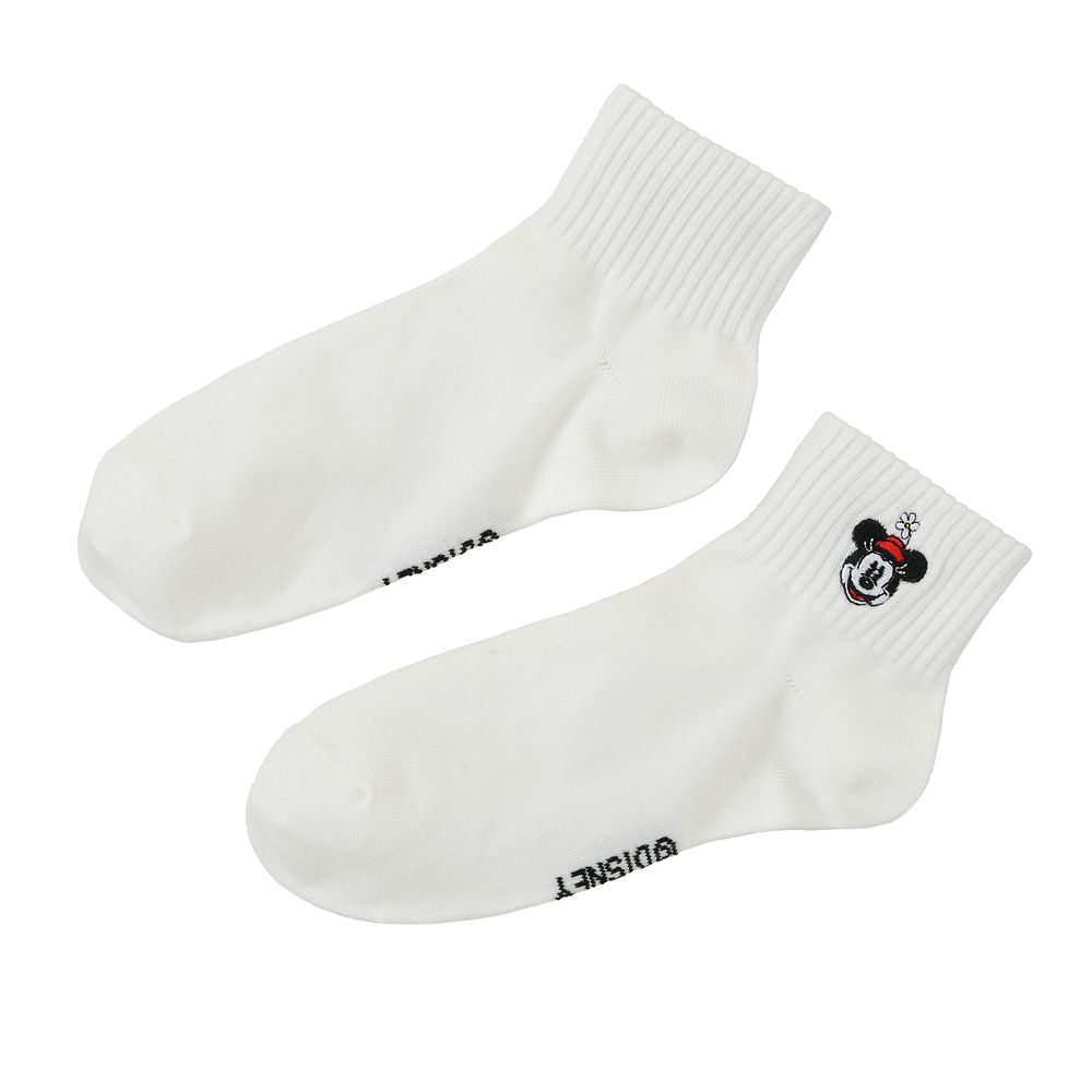 ミニー 靴下 ショート丈 リブ フェイス 刺しゅう ホワイト 23～25