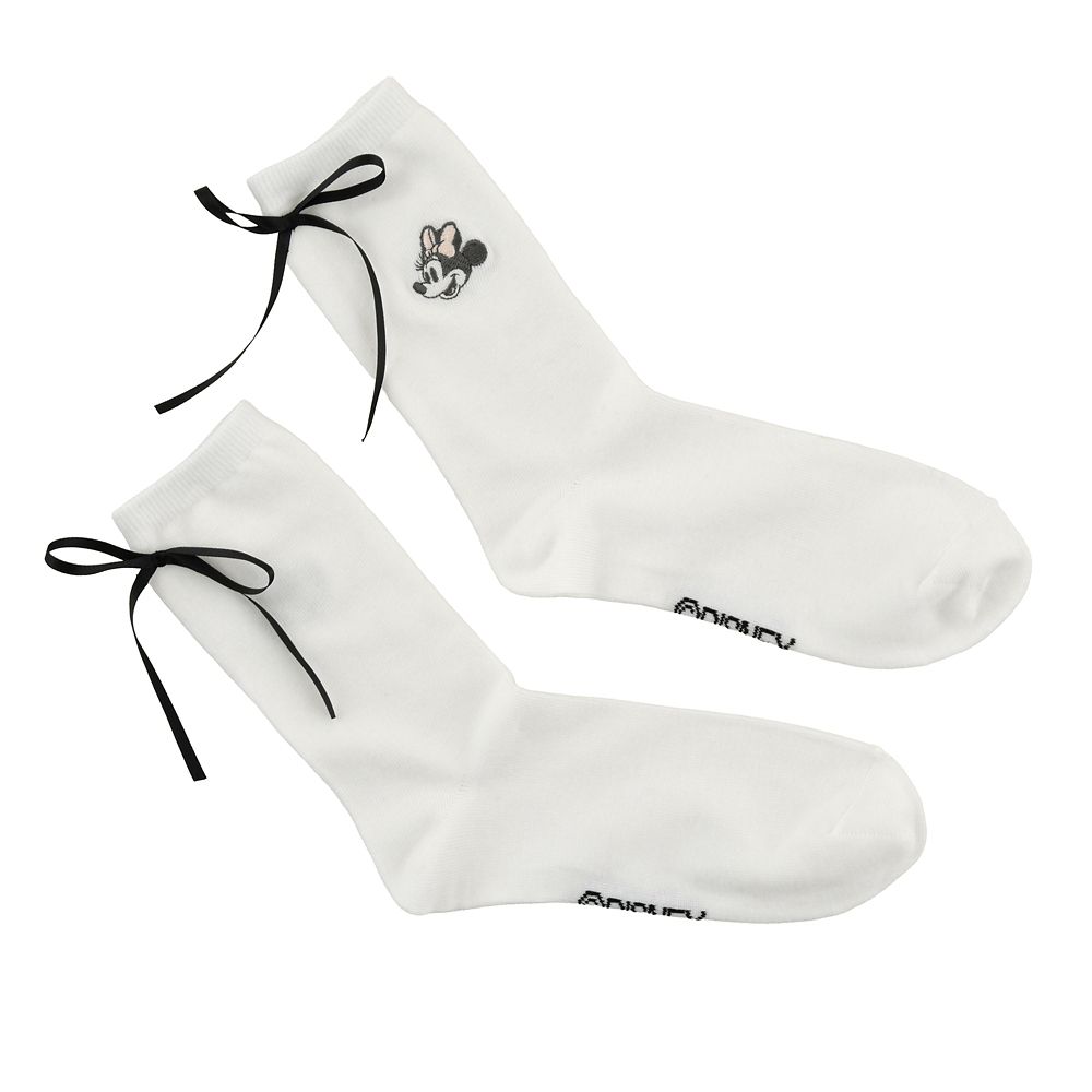 ミニー 靴下 バックリボン フェイス 刺しゅう ホワイト 23～25