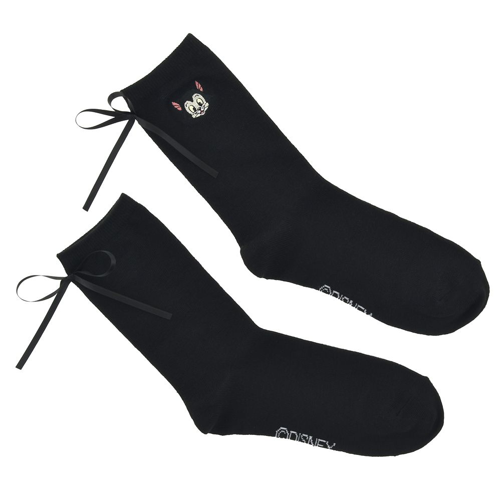 フィガロ 靴下 バックリボン フェイス 刺しゅう ブラック 23～25