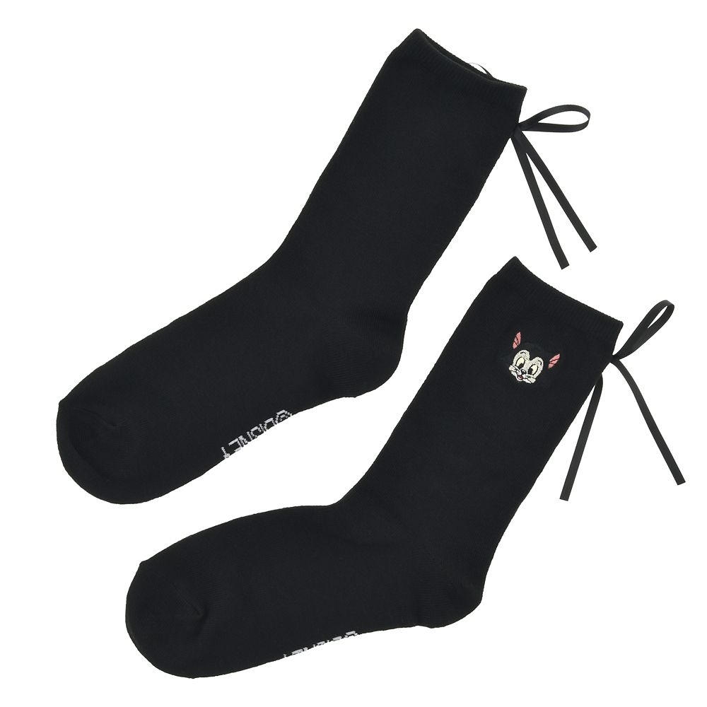 フィガロ 靴下 バックリボン フェイス 刺しゅう ブラック 23～25