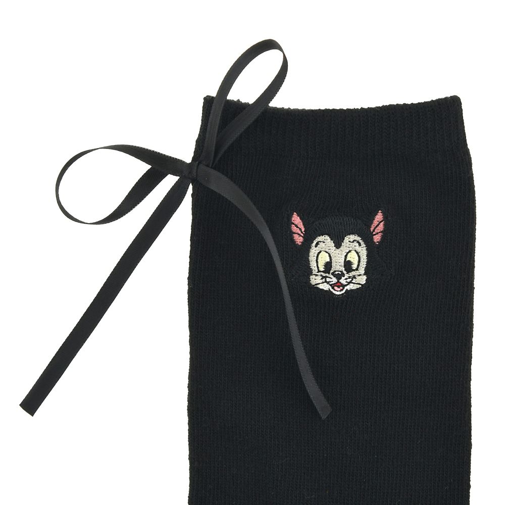 フィガロ 靴下 バックリボン フェイス 刺しゅう ブラック 23～25