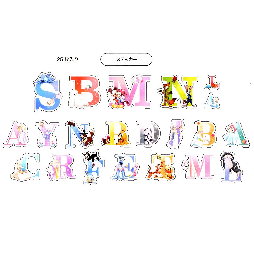 ディズニーキャラクター シール・ステッカー クリア 貼ってはがせる イニシャル Sticker Collection