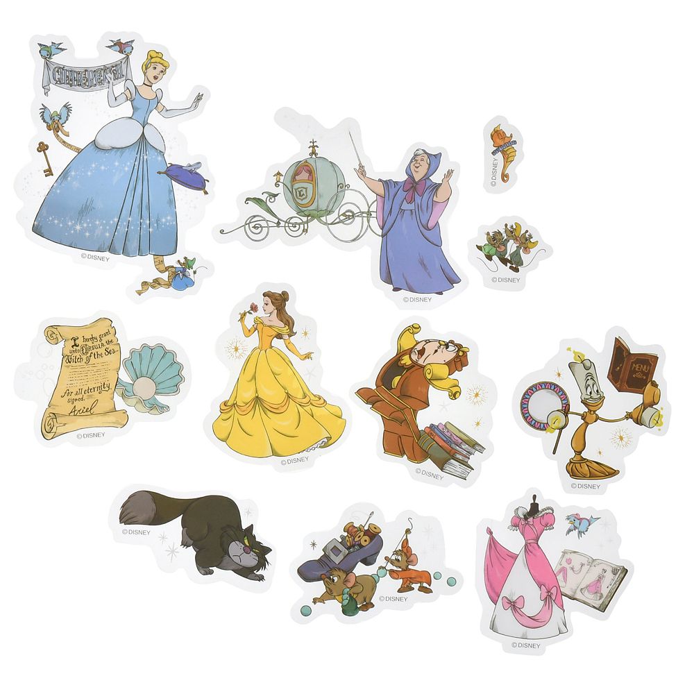 シンデレラ、リトル・マーメイド、美女と野獣 シール・ステッカー クリア 貼ってはがせる ゴージャス Sticker Collection