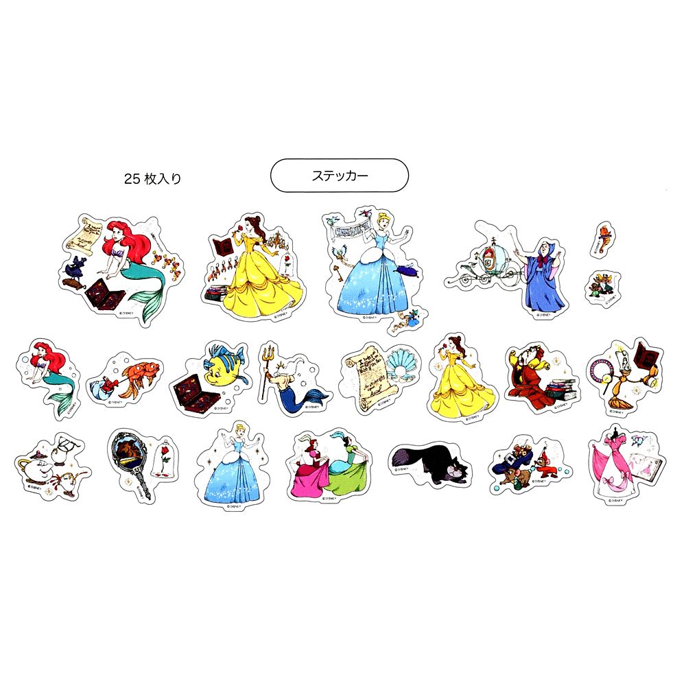 シンデレラ、リトル・マーメイド、美女と野獣 シール・ステッカー クリア 貼ってはがせる ゴージャス Sticker Collection