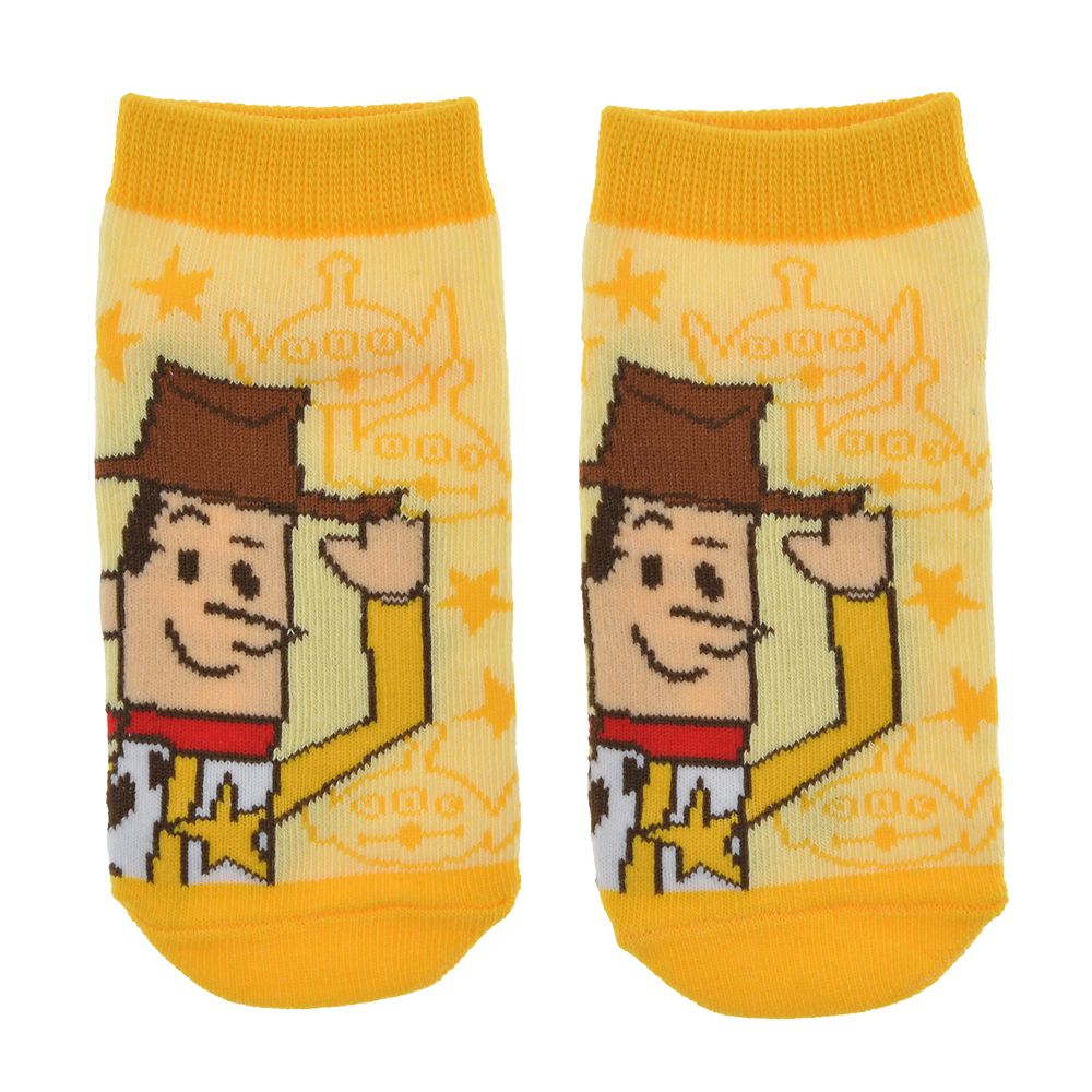 【キッズ用】ウッディ＆リトル・グリーン・メン／エイリアン 靴下 くるぶし らくがき イエロー 13～18