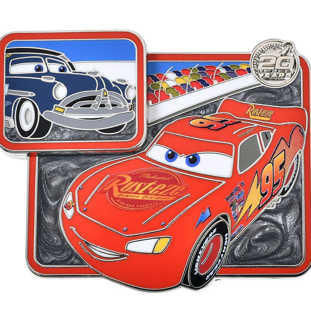 ライトニング・マックィーン＆ドック・ハドソン ピンバッジ Dinoco 400 Piston Cup Racing Series Cars 20th