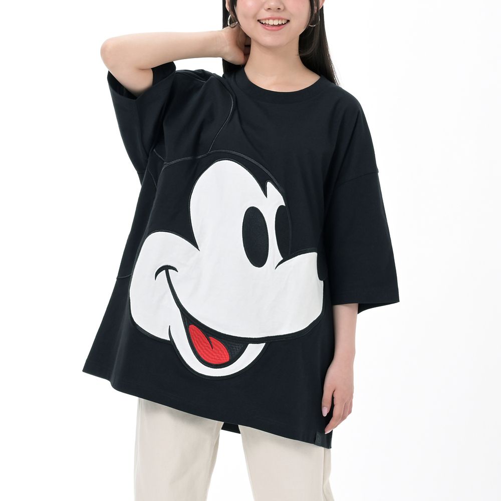 ミッキー 半袖Tシャツ ビッグ フェイス アップリケ ブラック MAGICAL LABEL